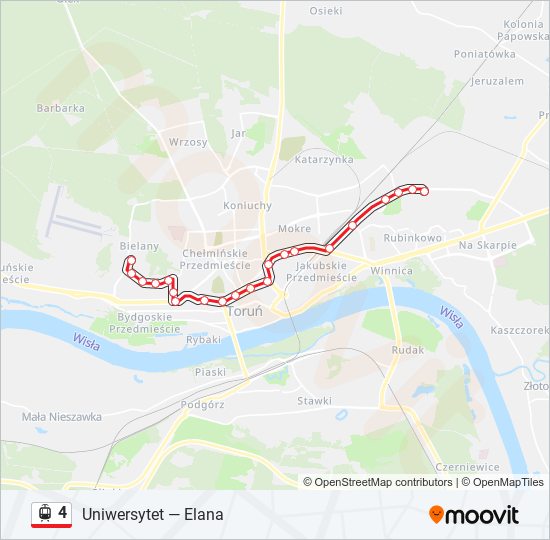 Mapa linii tramwaj 4