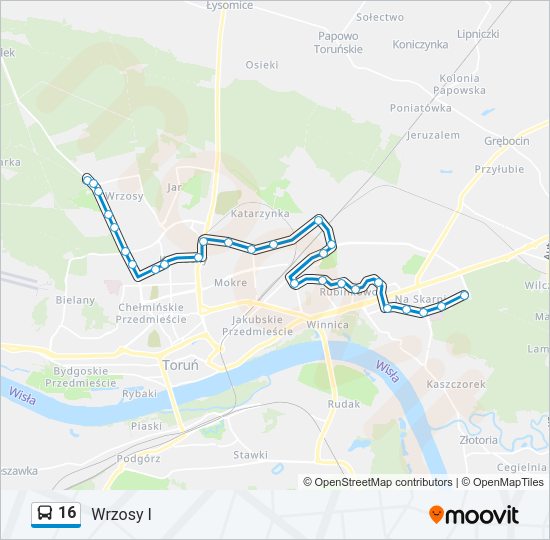 Mapa linii autobus 16
