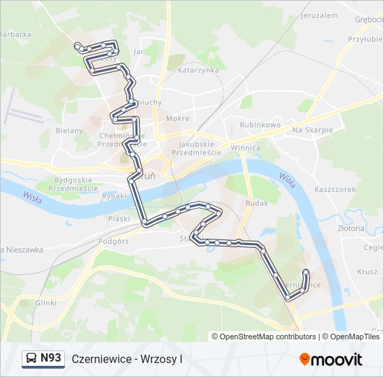 N93 bus Line Map