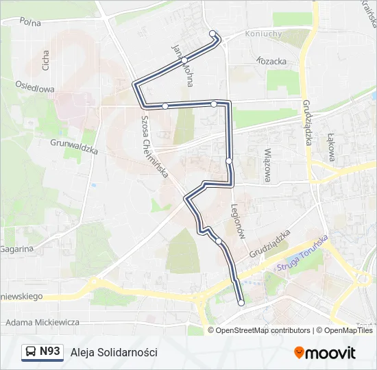 Автобус N93: карта маршрута