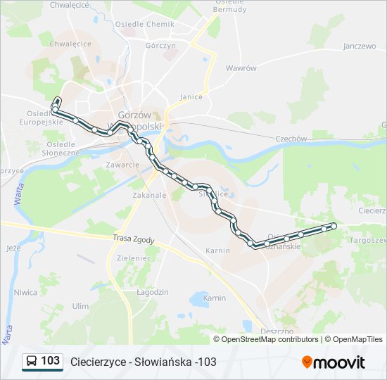 Mapa linii autobus 103