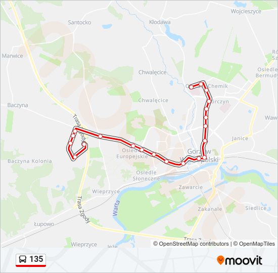 135 bus Line Map