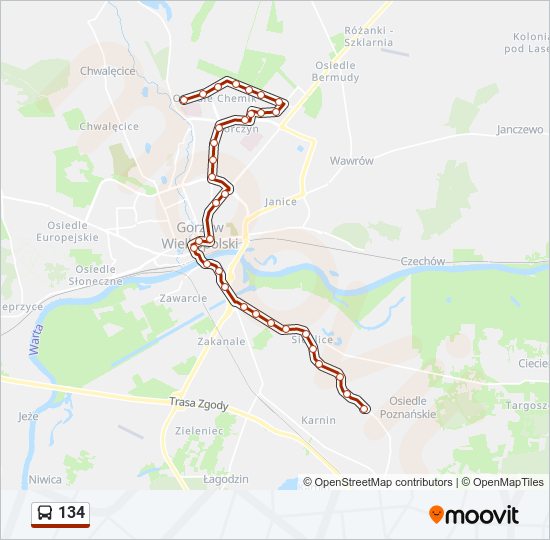 134 bus Line Map