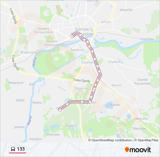 133 bus Line Map