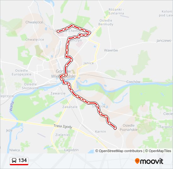 134 bus Line Map