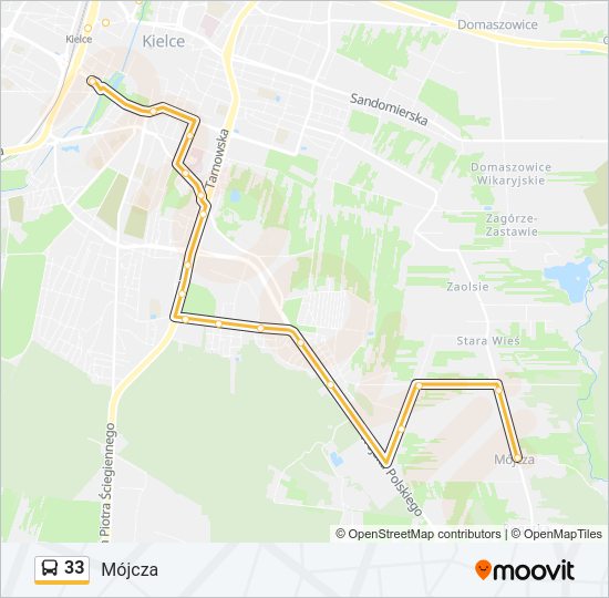 Mapa linii autobus 33