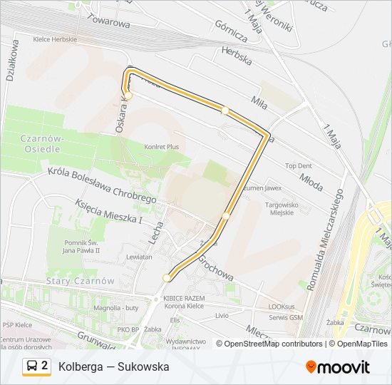 Mapa linii autobus 2