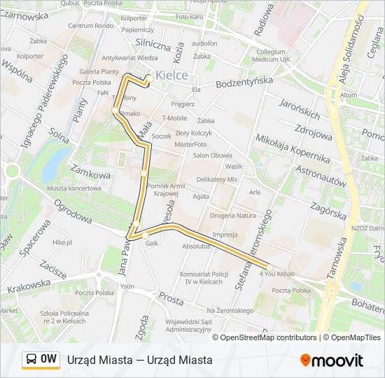 Mapa linii autobus 0W