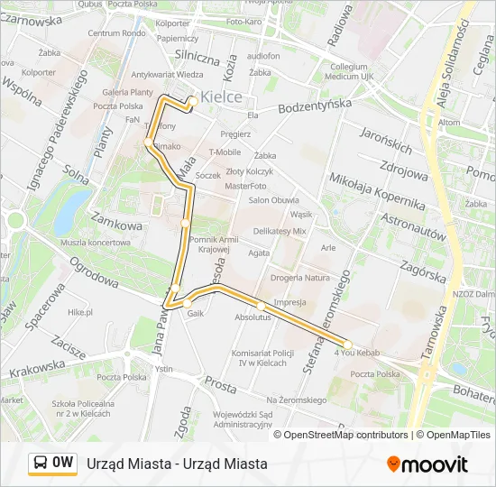 Автобус 0W: карта маршрута