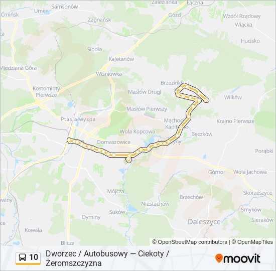 Mapa linii autobus 10