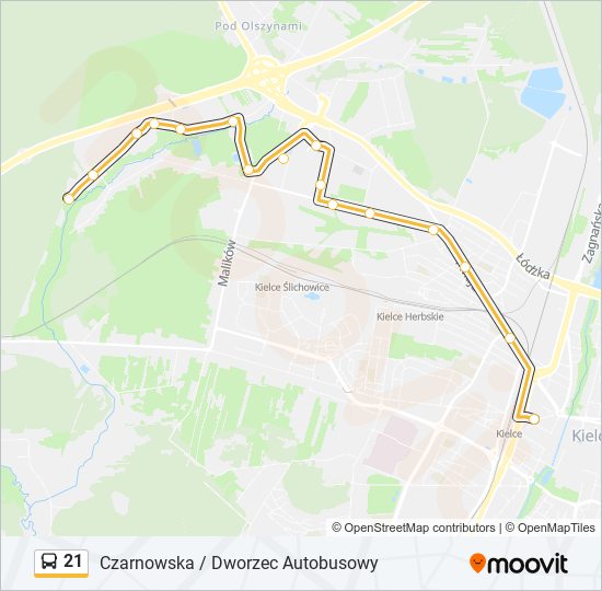 Mapa linii autobus 21