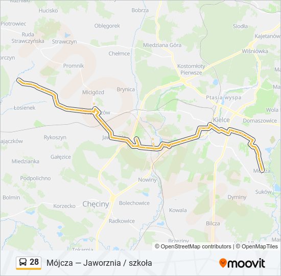 Mapa linii autobus 28