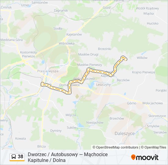 Mapa linii autobus 38