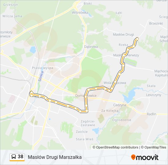 Mapa linii autobus 38