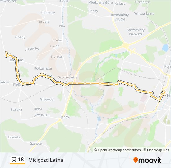 Mapa linii autobus 18