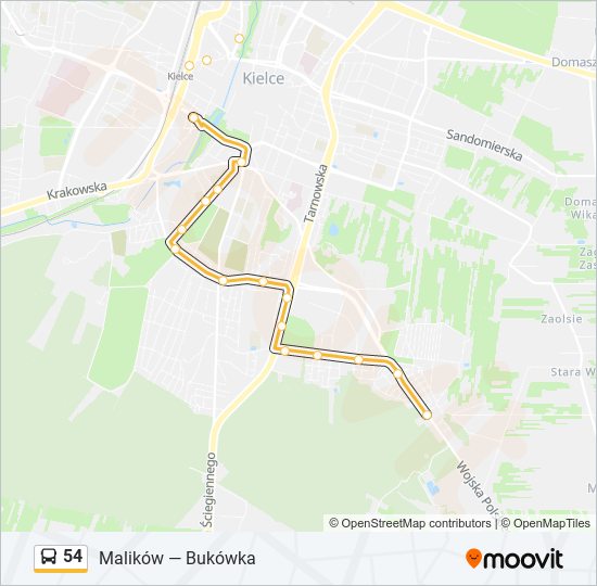 Mapa linii autobus 54