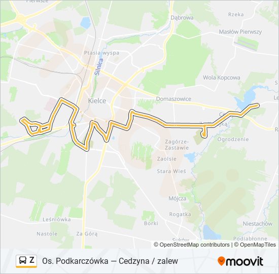 Mapa linii autobus Z