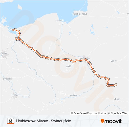 Mapa linii kolej IC 28104