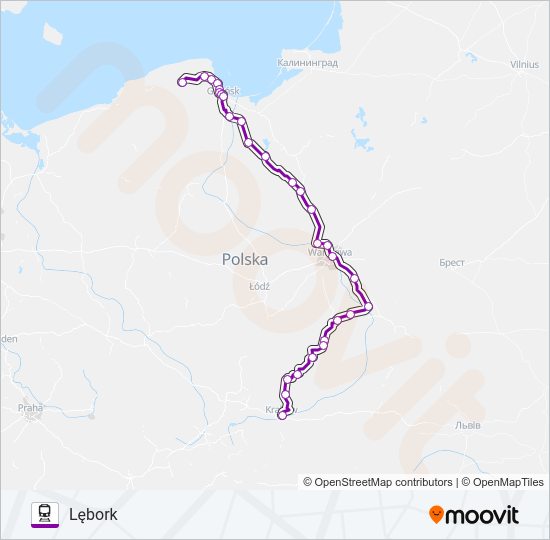 Mapa linii kolej TLK 38170