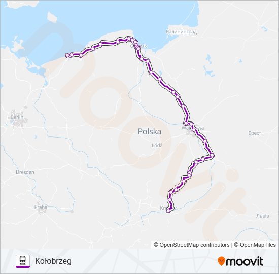 Mapa linii kolej TLK 38170