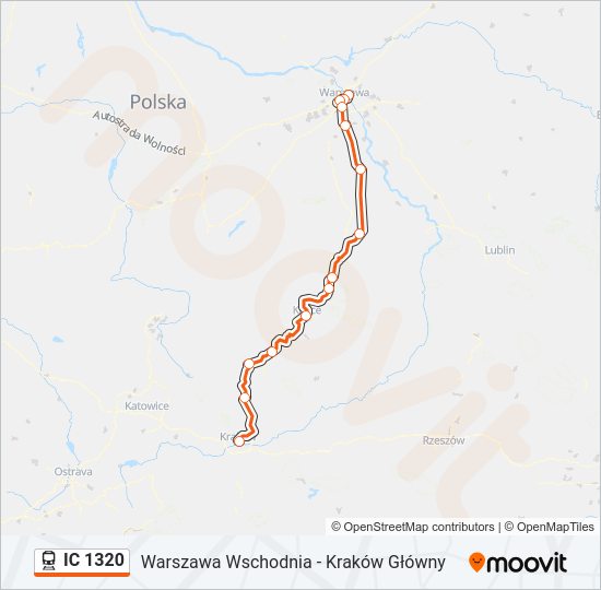 Поезд IC 1320: карта маршрута