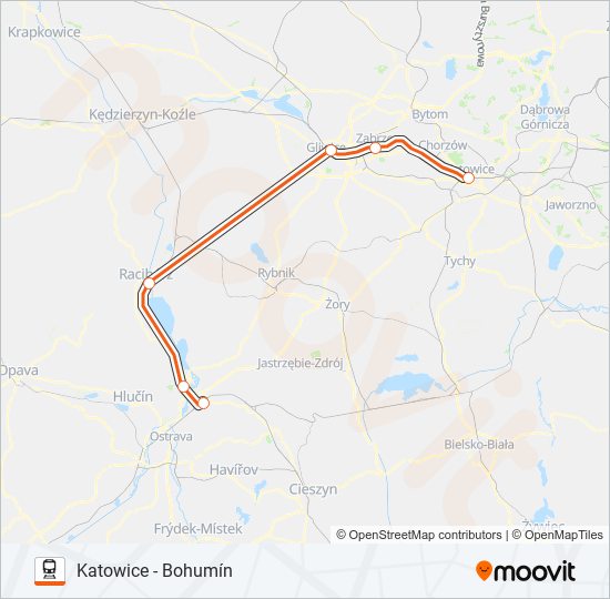 Mapa linii kolej IC 40001