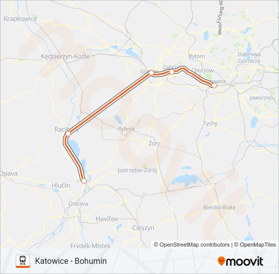 Mapa linii kolej IC 40001