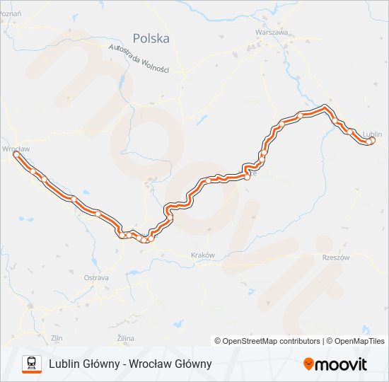 Mapa linii kolej IC 26100