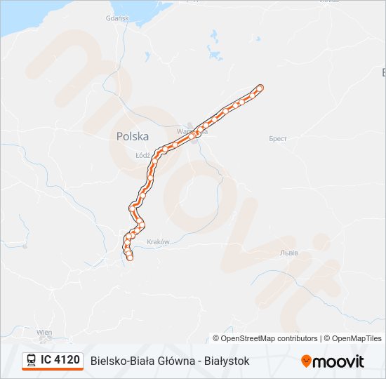 Mapa linii kolej IC 4120