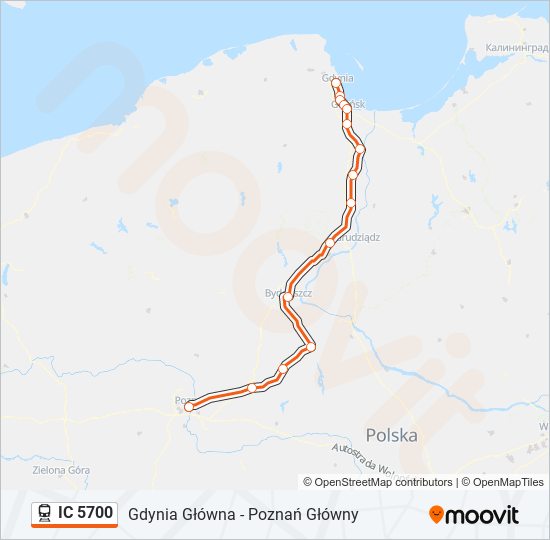 Mapa linii kolej IC 5700