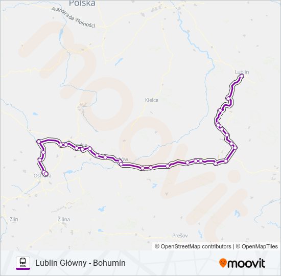 Mapa linii kolej TLK 24001