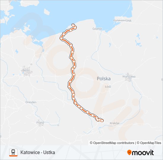 Mapa linii kolej IC 48151