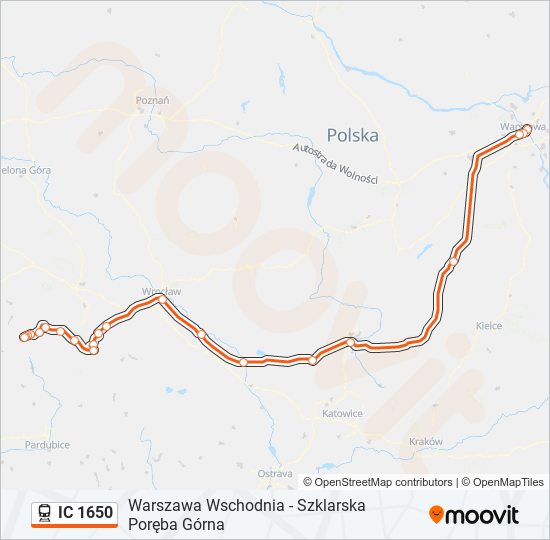 Поезд IC 1650: карта маршрута