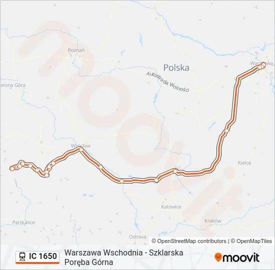 Поезд IC 1650: карта маршрута