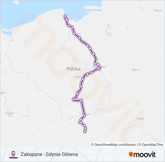 Mapa linii kolej TLK 35170