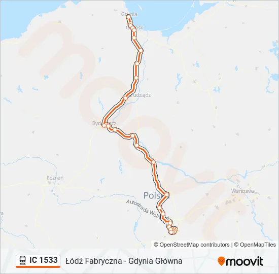 Поезд IC 1533: карта маршрута