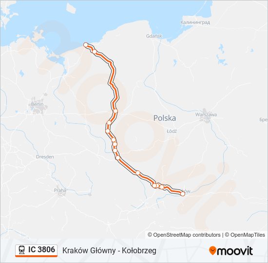 Поезд IC 3806: карта маршрута