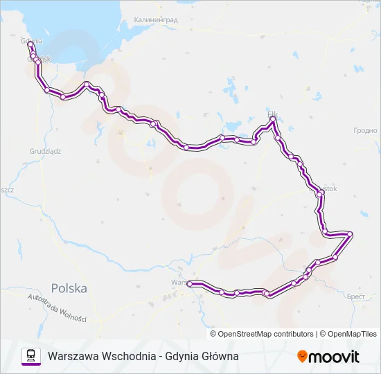 Поезд TLK 15102: карта маршрута