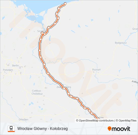 Mapa linii kolej IC 68155