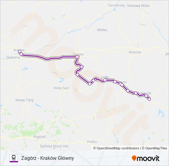 Mapa linii kolej TLK 33110