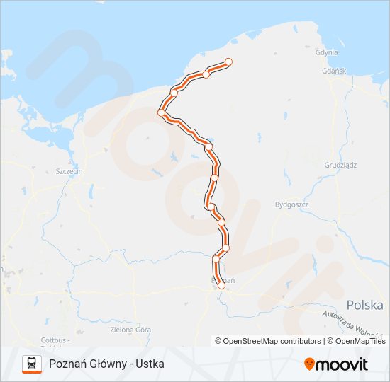 Mapa linii kolej IC 78173