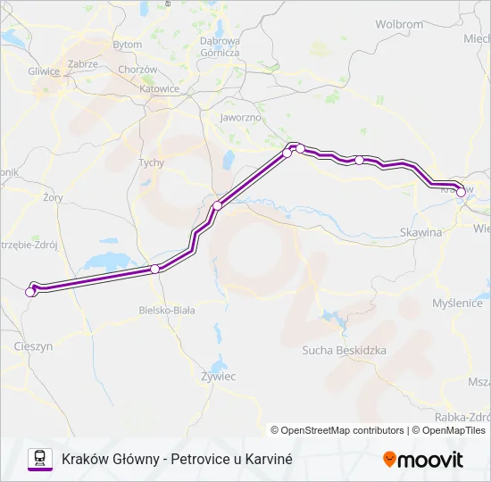 Поезд TLK 34004: карта маршрута