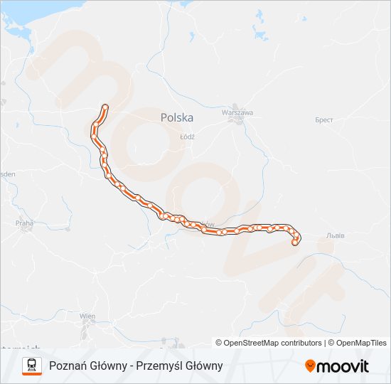 Mapa linii kolej IC 73102