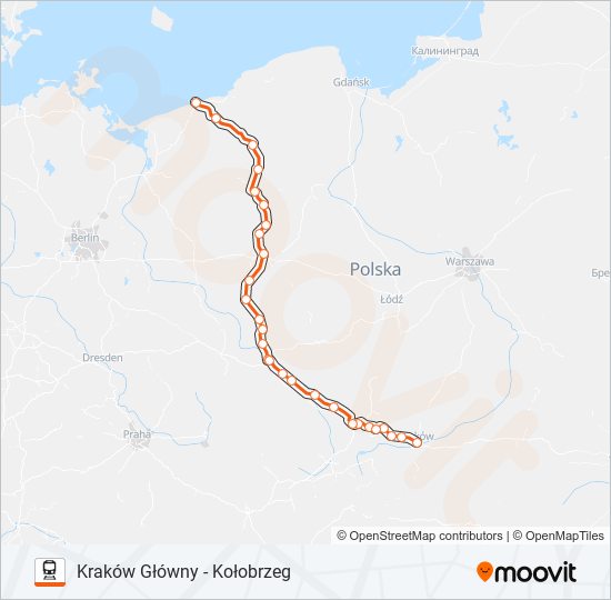 Mapa linii kolej IC 38150