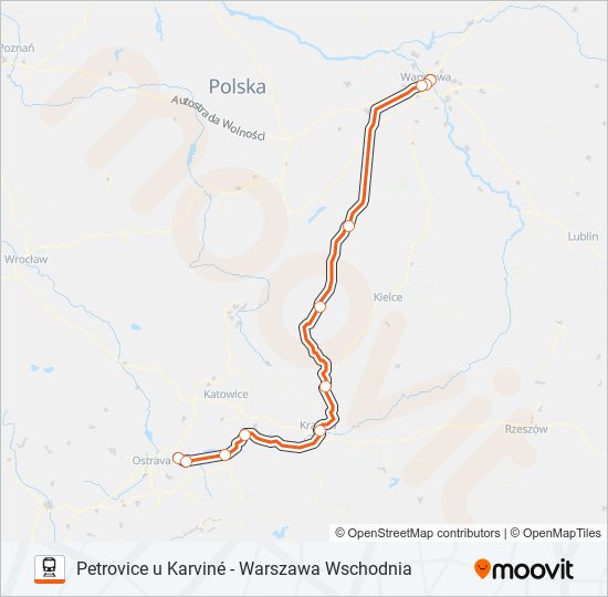 Mapa linii kolej IC 41010