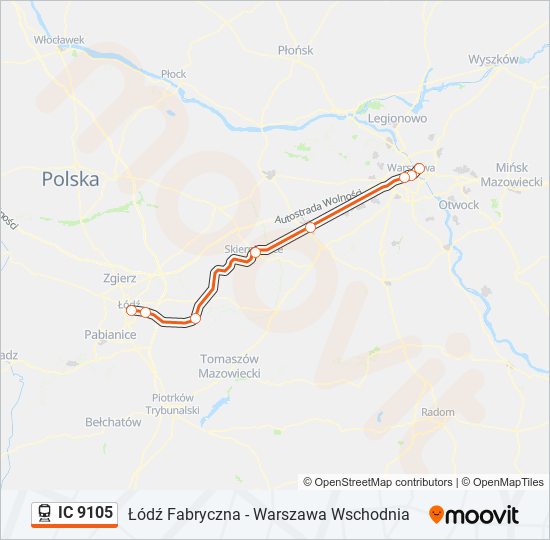 Mapa linii Train IC 9105