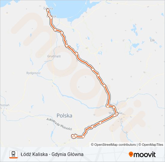 Mapa linii kolej IC 18151