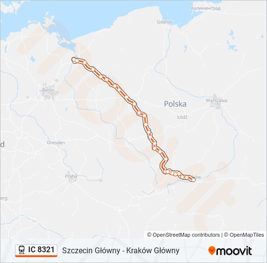 Mapa linii kolej IC 8321