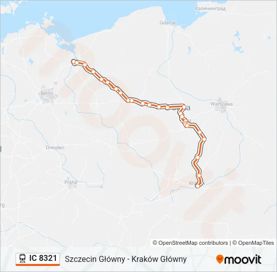 Поезд IC 8321: карта маршрута