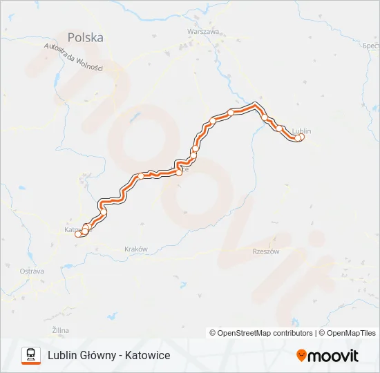Поезд IC 24100: карта маршрута